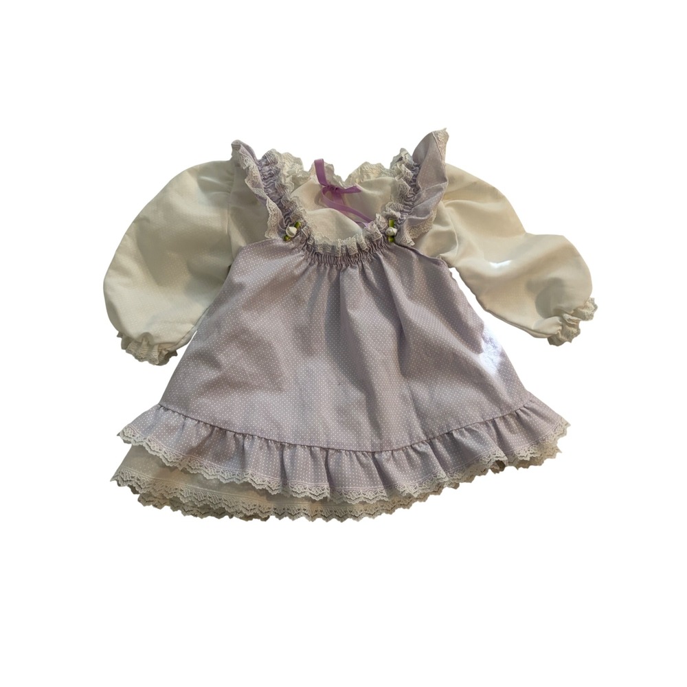 Evy Pinafore Dress Set Vintage Polka Dot Lavender Lace Ruffle 18M Coquette